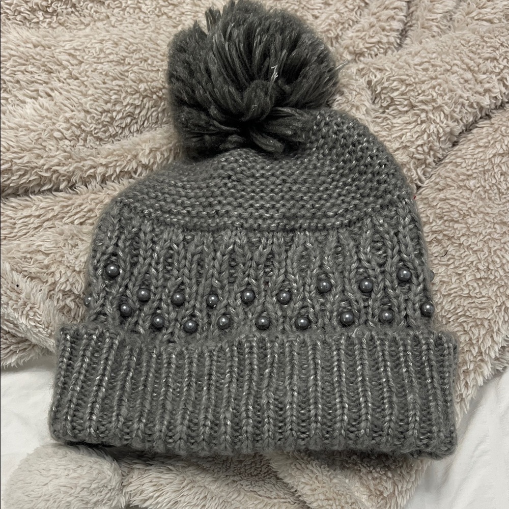 Betsey Johnson Gray Knit Beanie with Beads